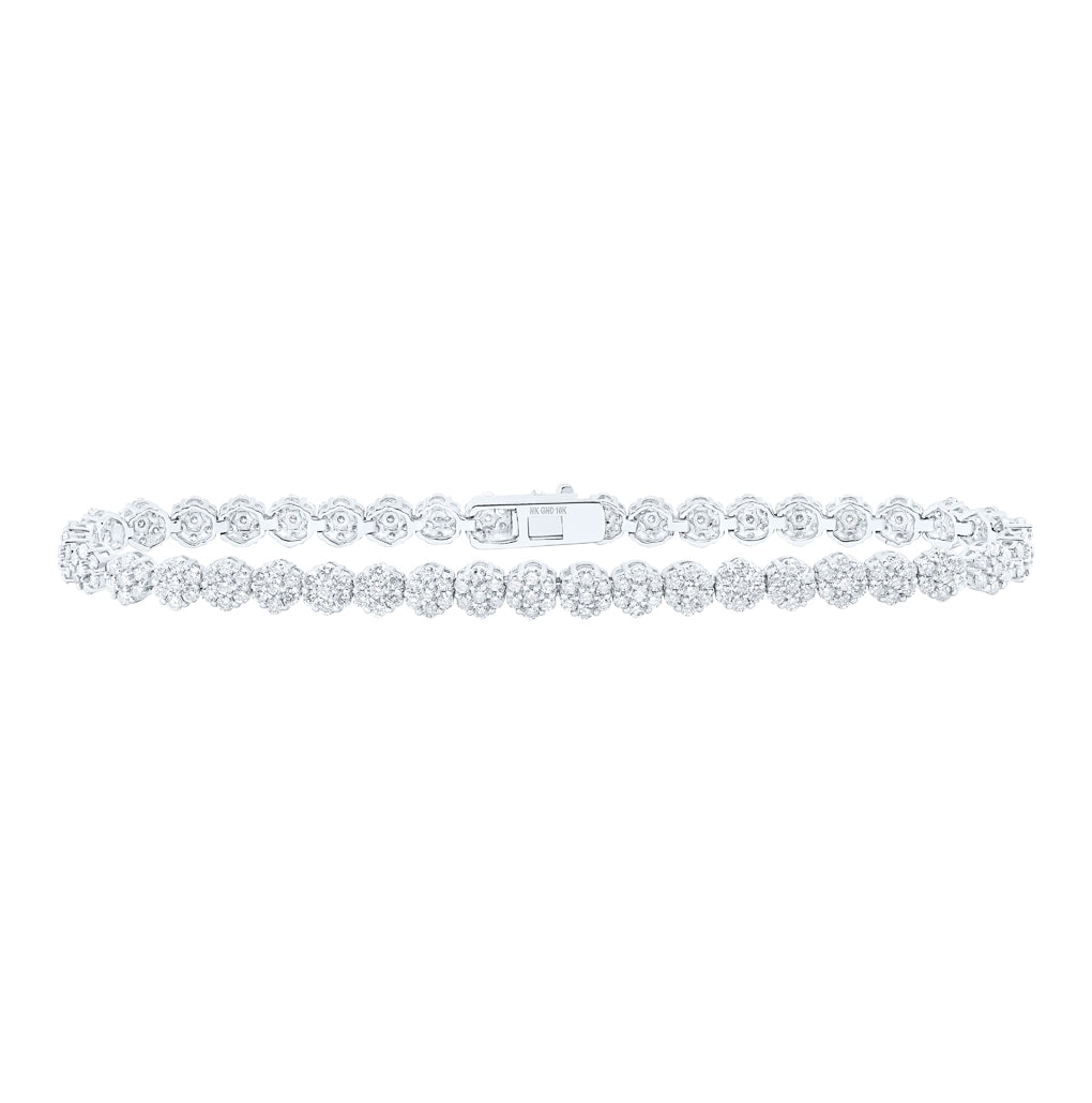10K White Or Yellow Gold Womens Round Diamond Cluster Link Fashion Bracelet