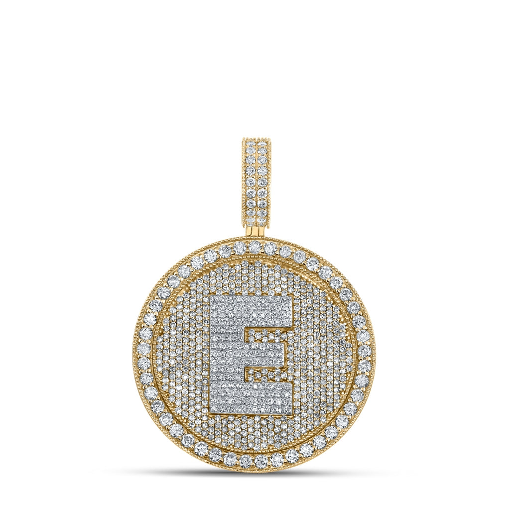 10K Two-tone Gold Mens Round Diamond Initial Letter Charm Pendant