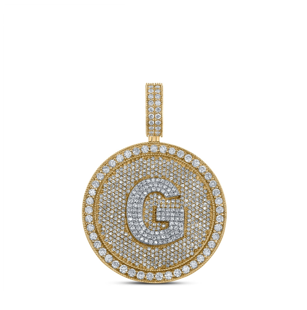 10K Two-tone Gold Mens Round Diamond Initial Letter Charm Pendant