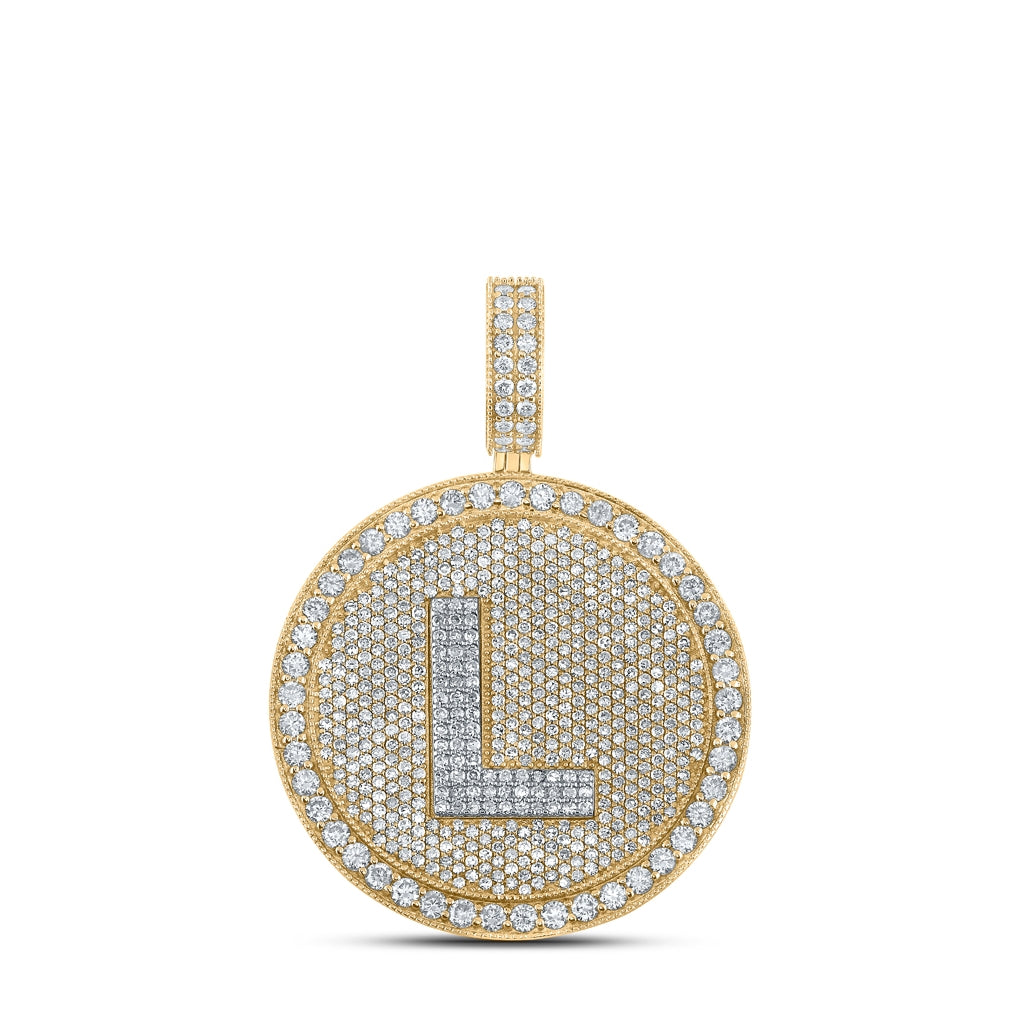10K Two-tone Gold Mens Round Diamond Initial Letter Charm Pendant