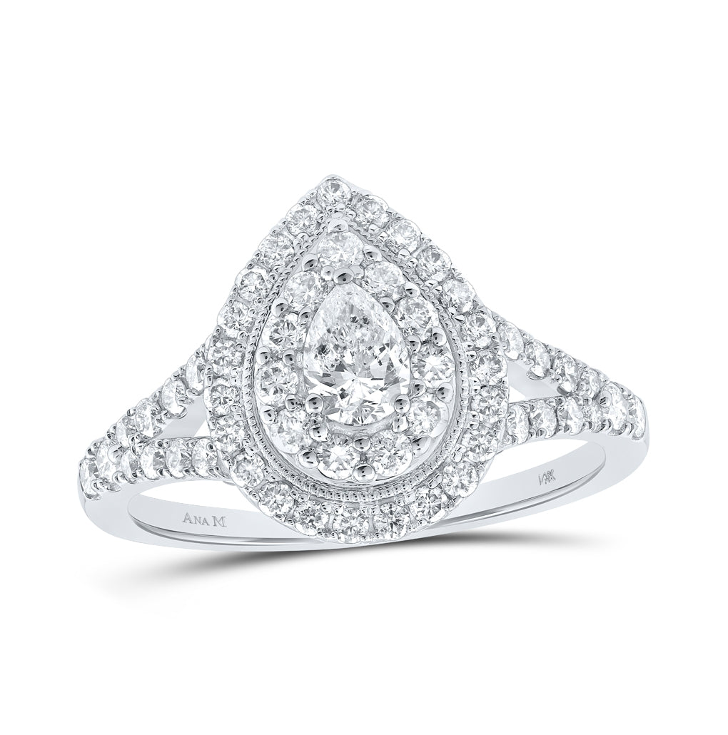 14K White Or Yellow Gold Pear Diamond Halo Bridal Wedding Engagement Ring , Womens Size: 5-10