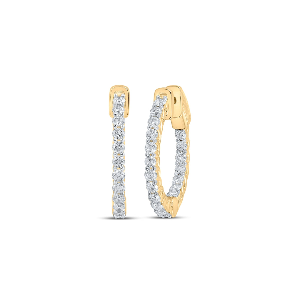 10K White Or 14K Rose Or Yellow Gold Womens Round Diamond In Out Hoop Earrings