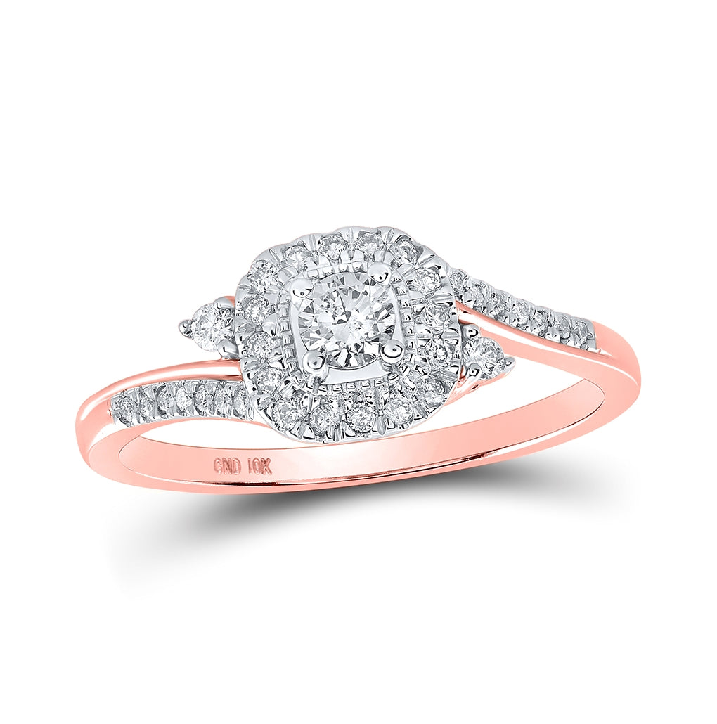 10K Rose Gold Womens Round Diamond Square Ring 1/3 Cttw, Womens Size: 5-10