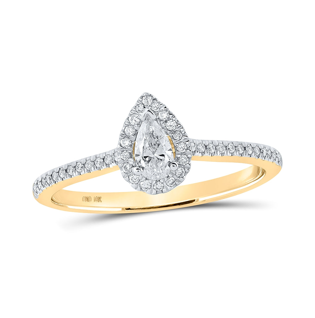 10K Yellow Or Rose Gold Pear Diamond Halo Bridal Wedding Engagement Ring , Womens Size: 5-10