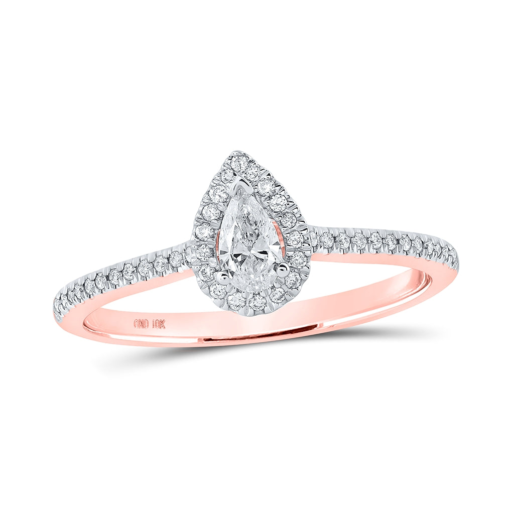 10K Yellow Or Rose Gold Pear Diamond Halo Bridal Wedding Engagement Ring , Womens Size: 5-10