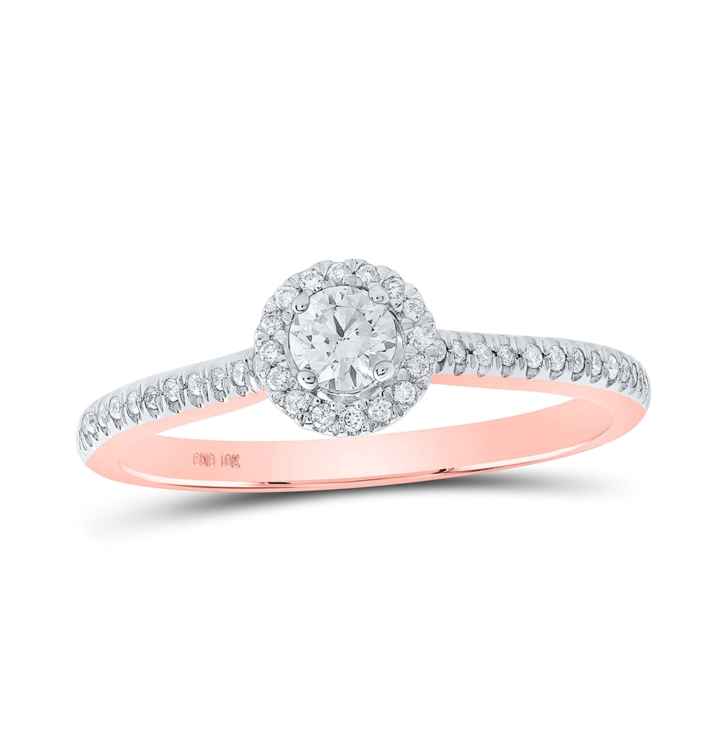 10K Yellow Or Rose Gold Round Diamond Halo Bridal Wedding Engagement Ring , Womens Size: 5-10