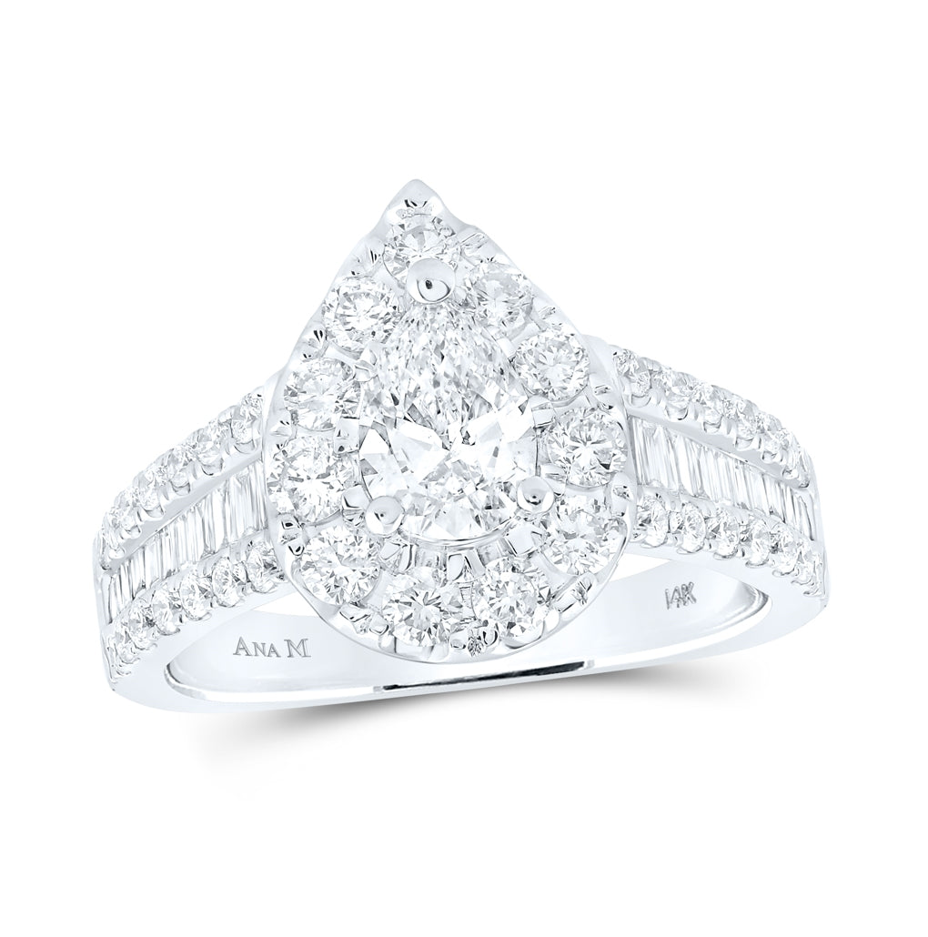 14K Yellow Or White Gold Pear Diamond Halo Bridal Wedding Engagement Ring 2 Cttw, Womens Size: 5-10
