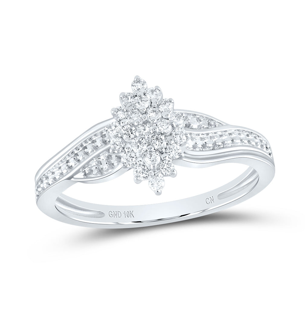 10K White Gold Womens Round Diamond Oval Cluster Ring 1/5 Cttw, Womens Size: 5-10