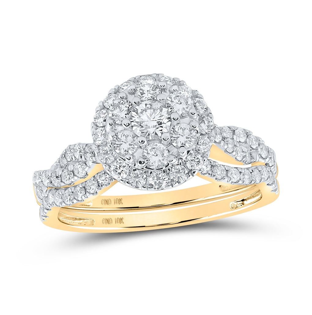 10K White Or Yellow Gold Round Diamond Cluster Bridal Wedding Ring Band Set , Womens Size: 5-10