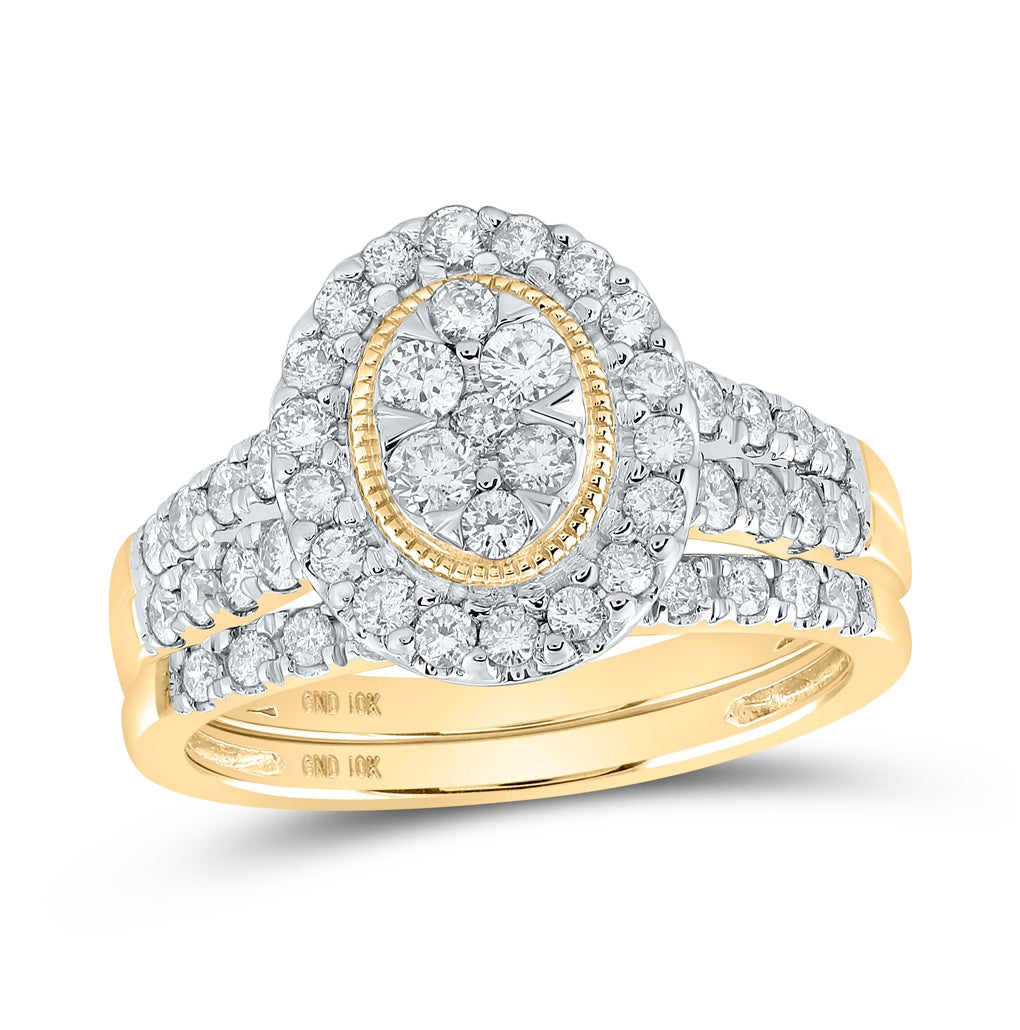 10K Yellow Or White Gold Round Diamond Oval Bridal Wedding Ring Band Set 1 Cttw, Womens Size: 5-10