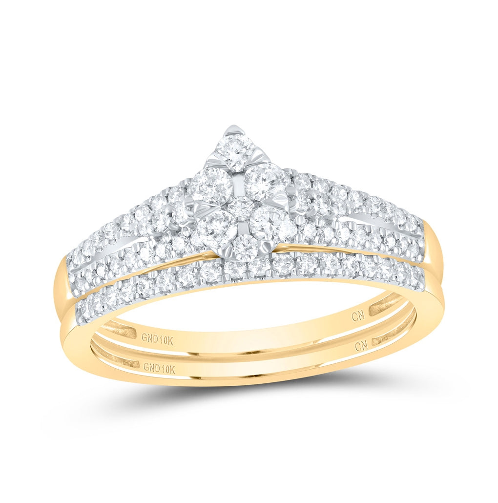 10K Yellow Gold Round Diamond Teardrop Bridal Wedding Ring Band Set 1/2ctw, Womens Size: 5-10