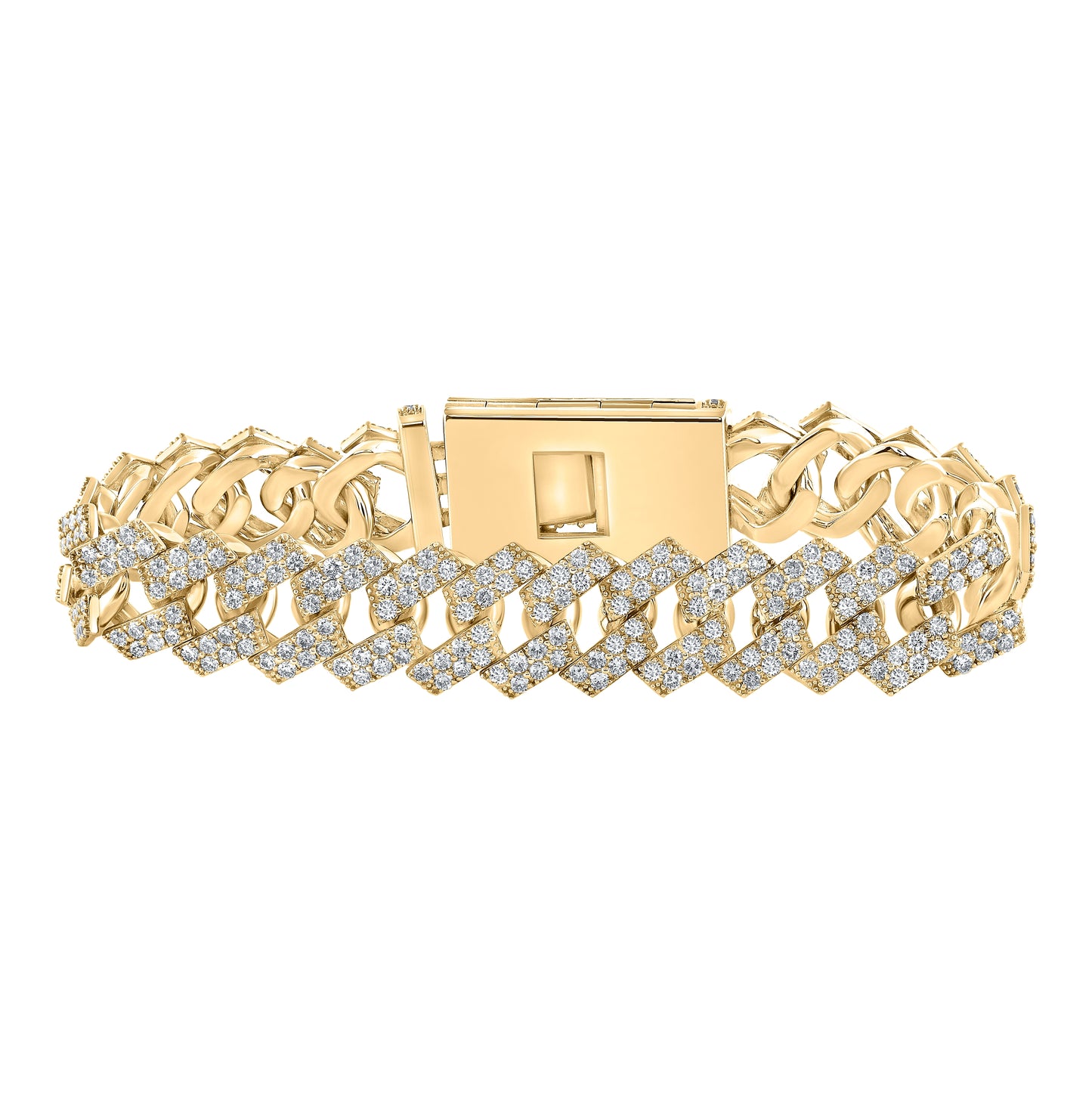10K Yellow Gold Mens Round Diamond Cuban Link Bracelet 14-1/2 Cttw, Length: 8.5 In