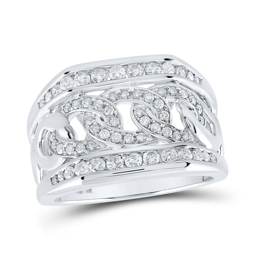 10K Yellow Or White Gold Mens Round Diamond Curb Cuban Link Ring 1 Cttw, Mens Size: 7-13