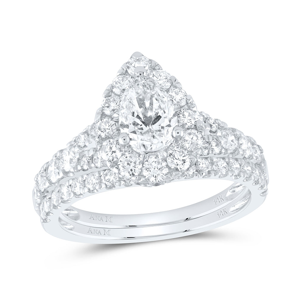 14K White Or Yellow Gold Pear Diamond Halo Bridal Wedding Ring Band Set , Womens Size: 5-10