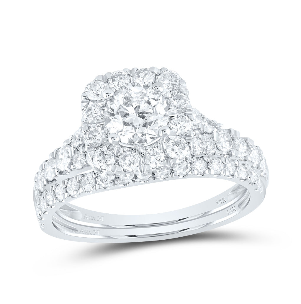 14K Yellow Or White Gold Round Diamond Halo Bridal Wedding Ring Band Set 2 Cttw, Womens Size: 5-10