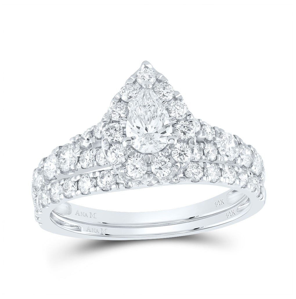 14K Yellow Or White Or Rose Gold Pear Diamond Halo Bridal Wedding Ring Band Set 1-1/2 Cttw, Womens Size: 5-10