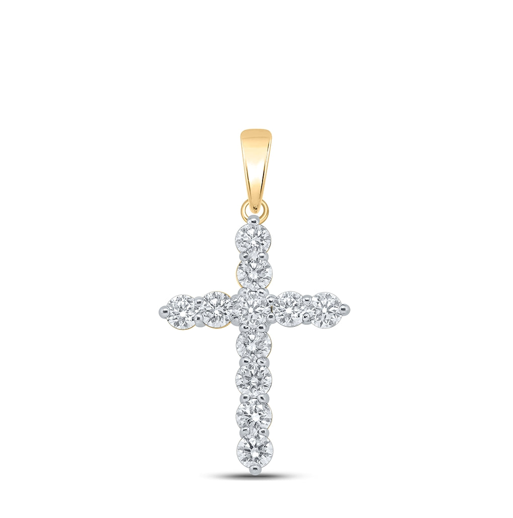 10K Yellow Or White Or Rose Gold Womens Round Diamond Cross Pendant