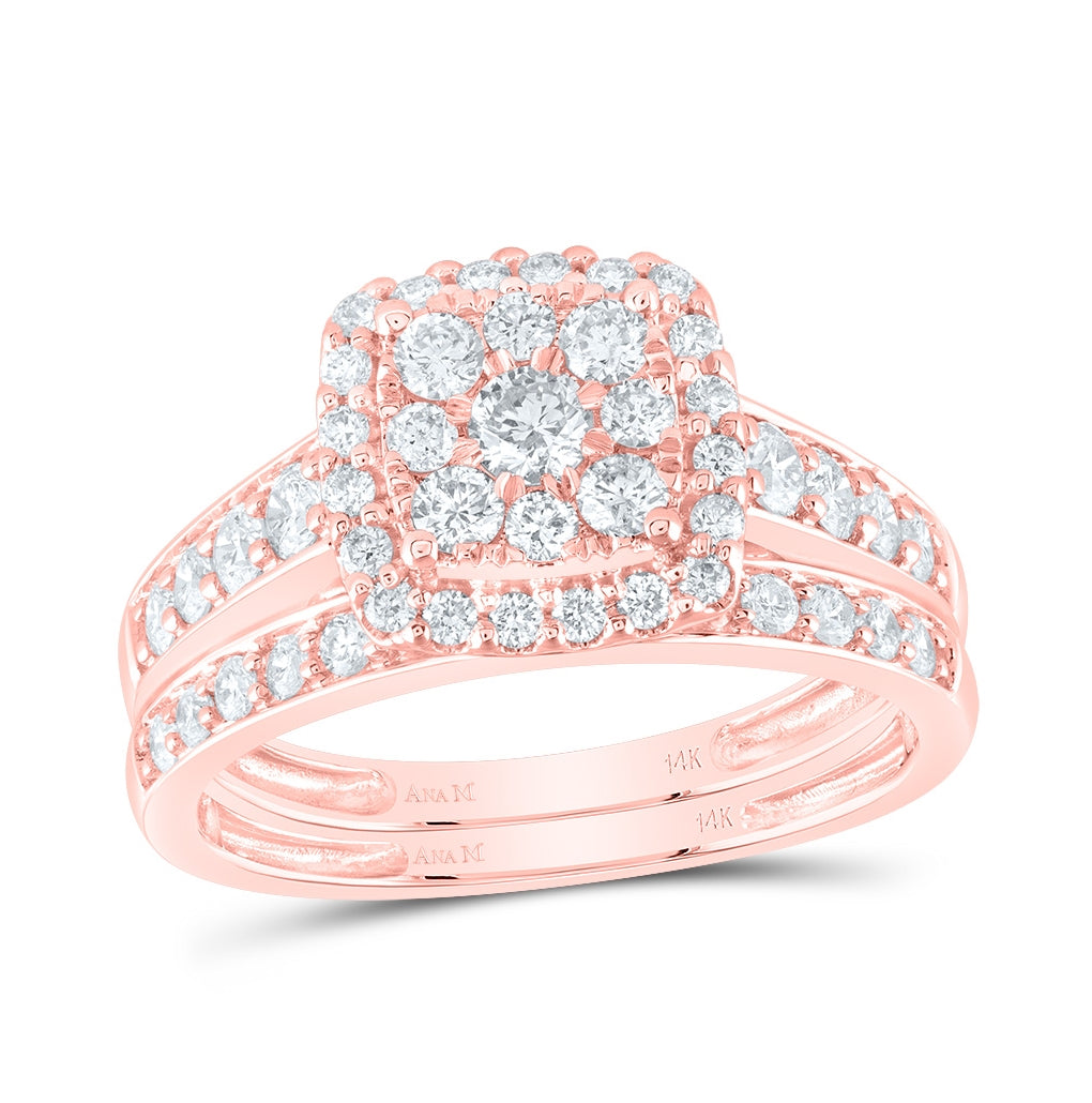 14K Rose Gold Round Diamond Square Bridal Wedding Engagement Ring 1 Cttw, Womens Size: 5-10
