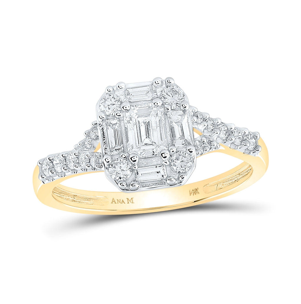 14K Yellow Gold Emerald Diamond Halo Bridal Wedding Engagement Ring 3/4ctw, Womens Size: 5-10