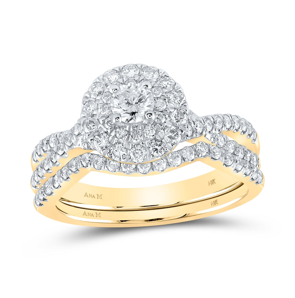 14kt Yellow Gold 1 Ctw Diamond Ana M 1/5ct-crd Bridal Set Double Halo