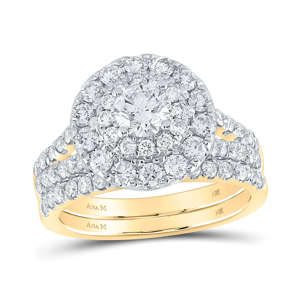 14K Yellow Gold Round Dia. Halo Bridal Wedding Band Set 2ctw, Women's Sz: 5-10