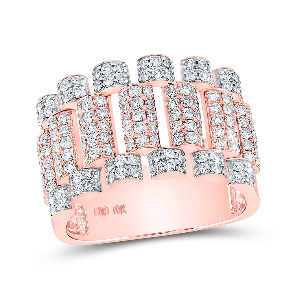 10K Yellow Or Rose Gold Mens Round Diamond Statement Band Ring, Mens Size: 7-13