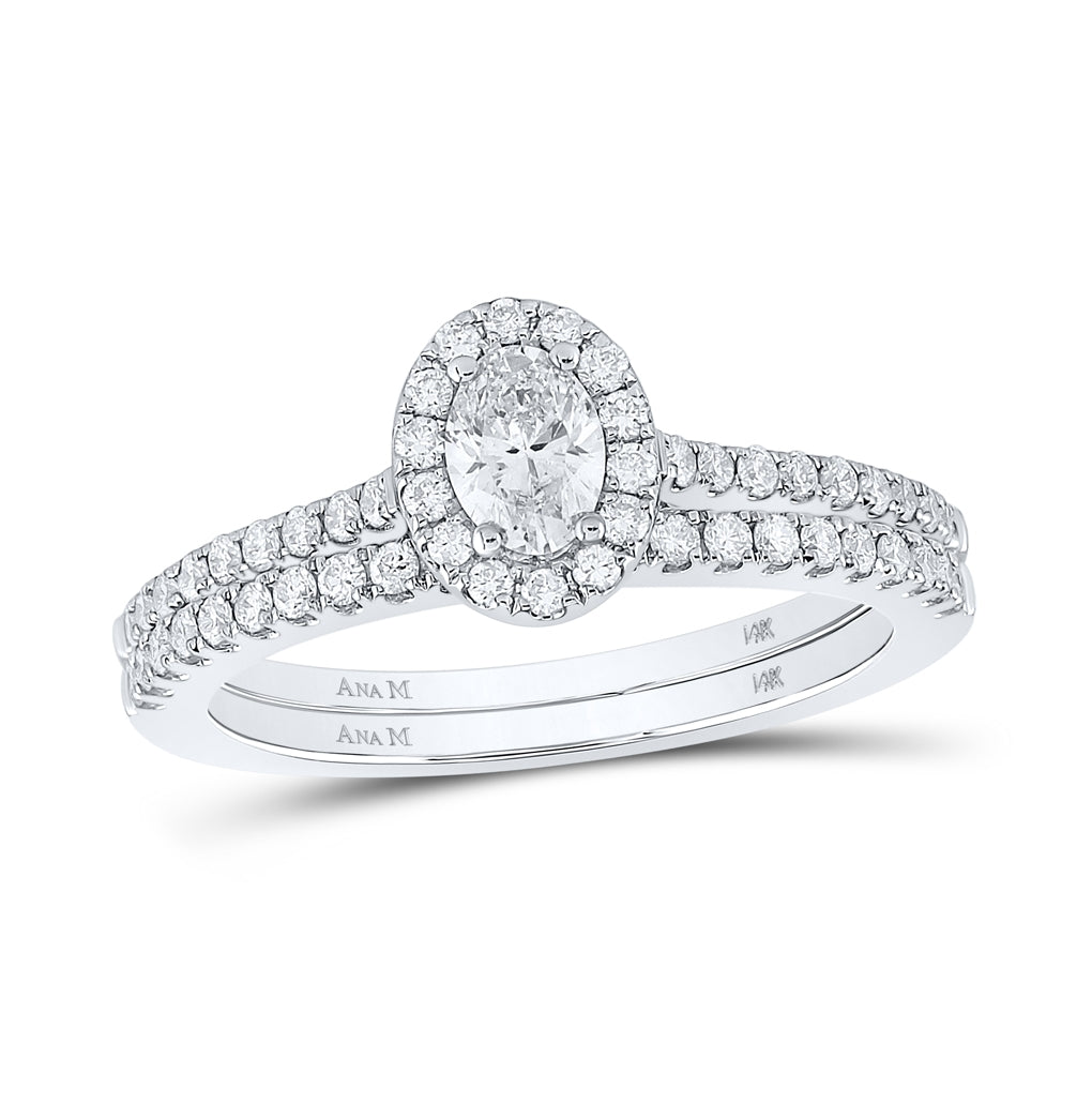 14K Yellow Or Two-Tone Gold Oval Diamond Halo Bridal Wedding Ring Band Set , Womens Size: 5-10