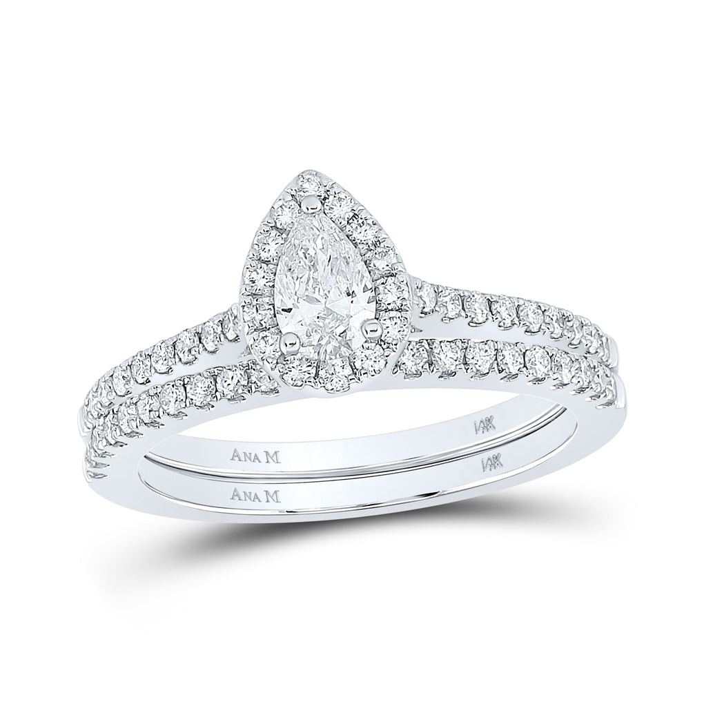 14K Yellow Or White Gold Pear Diamond Halo Bridal Wedding Ring Band Set 7/8 Cttw, Womens Size: 5-10