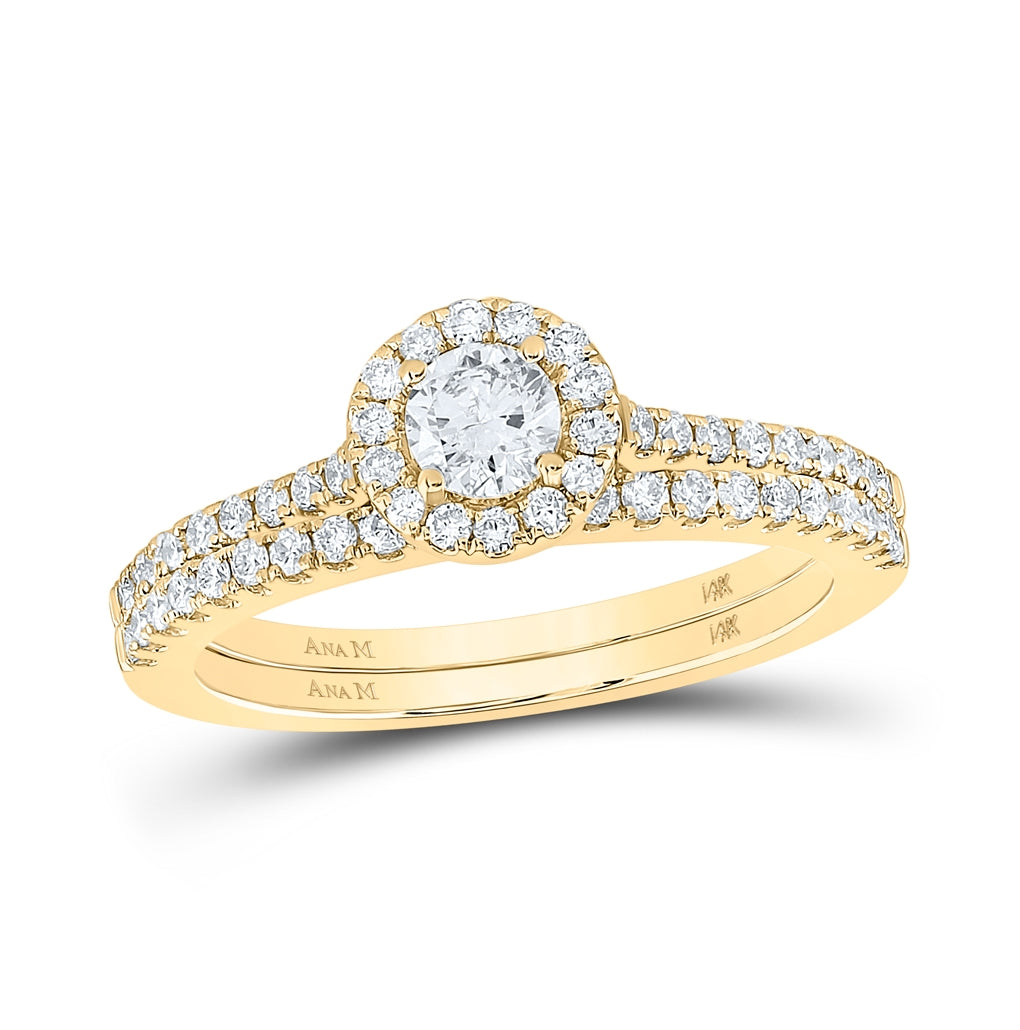 14K Yellow Or White Gold Round Diamond Halo Bridal Wedding Ring Band Set 7/8 Cttw, Womens Size: 5-10