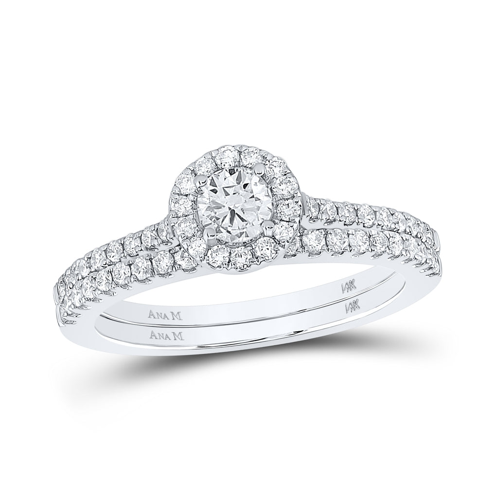 14K Yellow Or White Gold Round Diamond Halo Bridal Wedding Ring Band Set 7/8 Cttw, Womens Size: 5-10