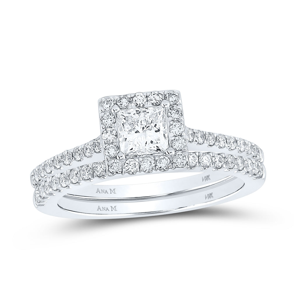 14K Yellow Or White Gold Princess Diamond Halo Bridal Wedding Ring Band Set 1 Cttw, Womens Size: 5-10