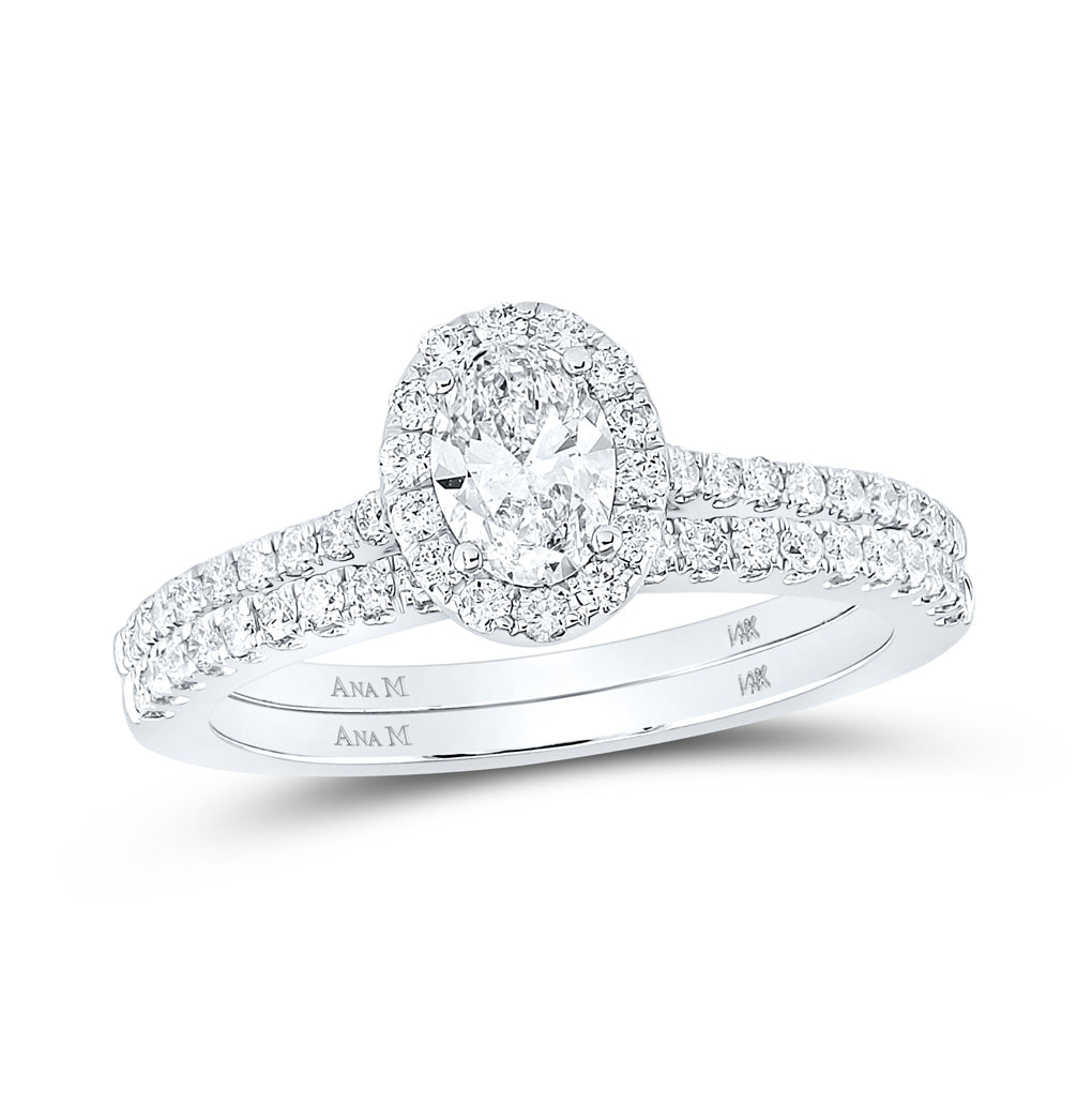 14K Two-tone Gold Oval Diamond Halo Bridal Wedding Ring Band Set 1ctw, Womens Size: 5-10