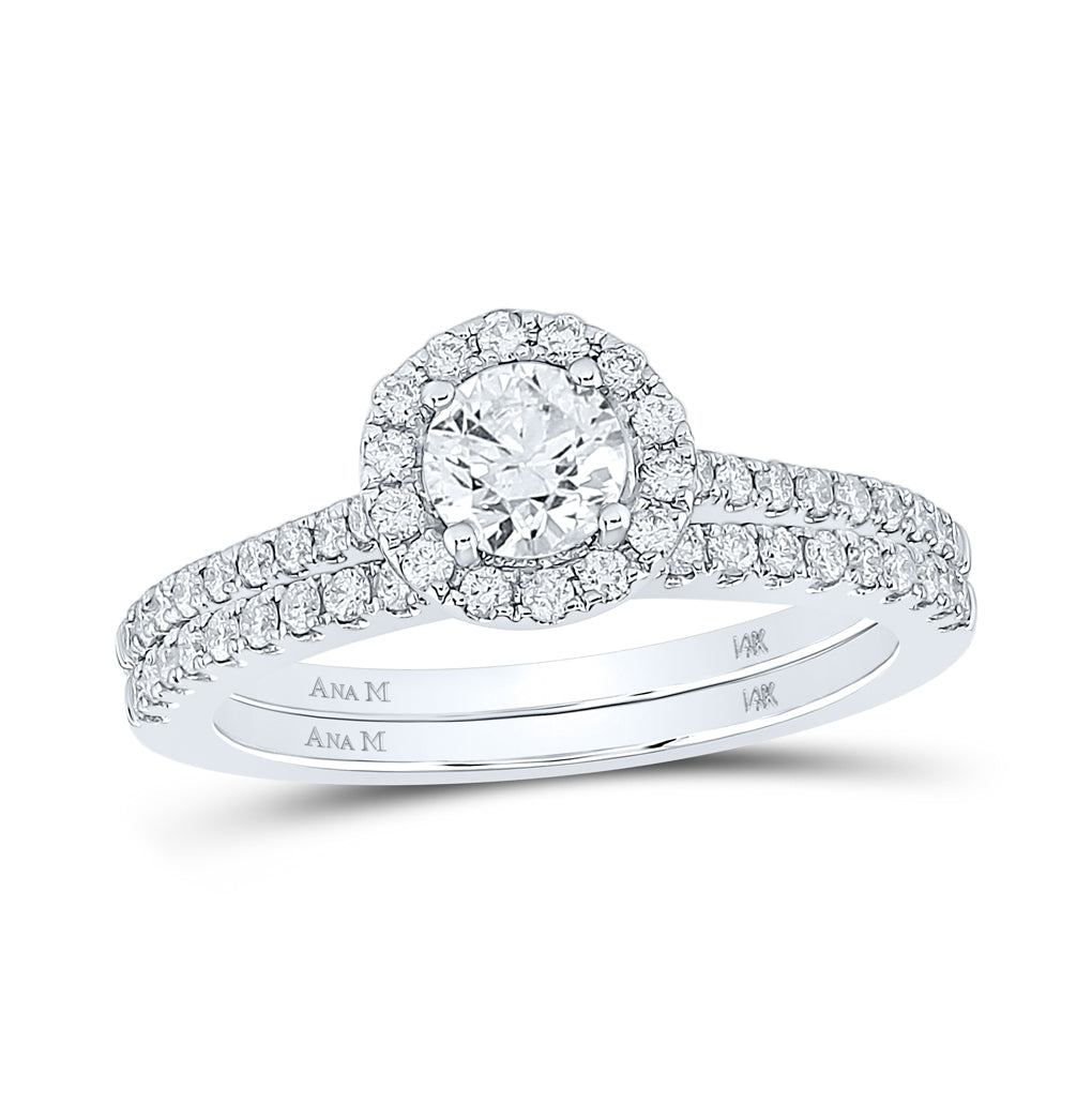 14K Yellow Or Two-Tone Gold Round Diamond Halo Bridal Wedding Ring Band Set , Womens Size: 5-10