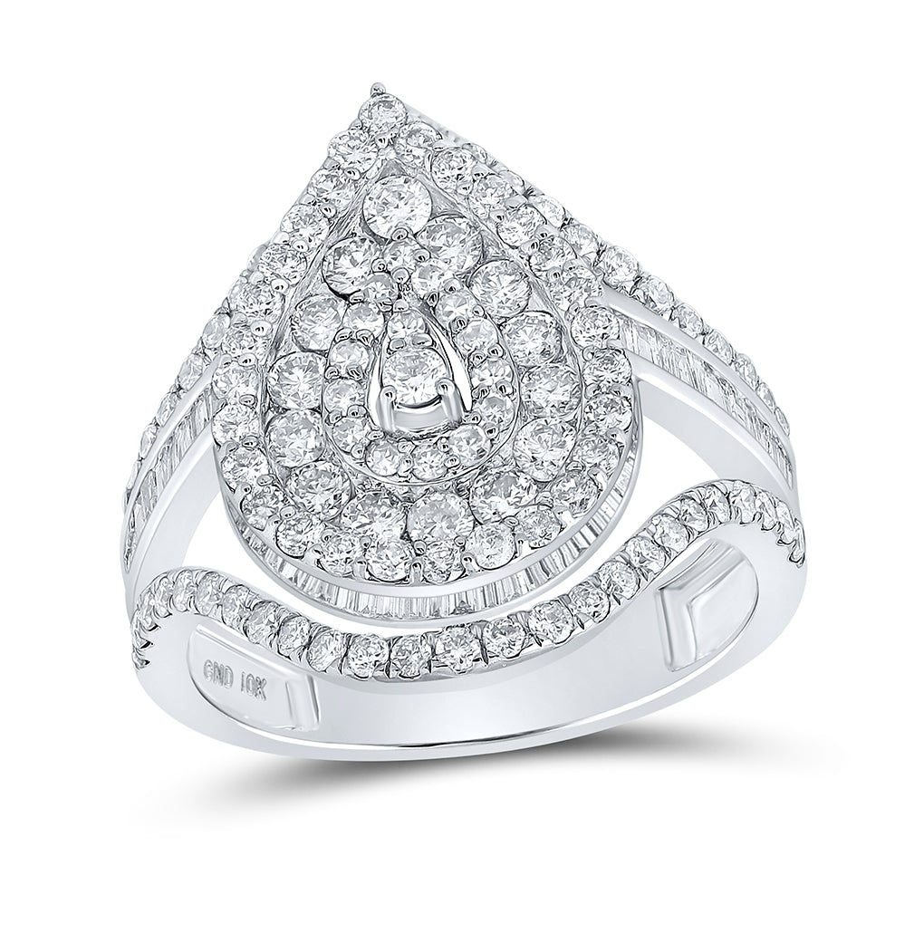 10K White Gold Womens Round Diamond Tear Cluster Ring 1-7/8 Cttw, Womens Size: 5-10