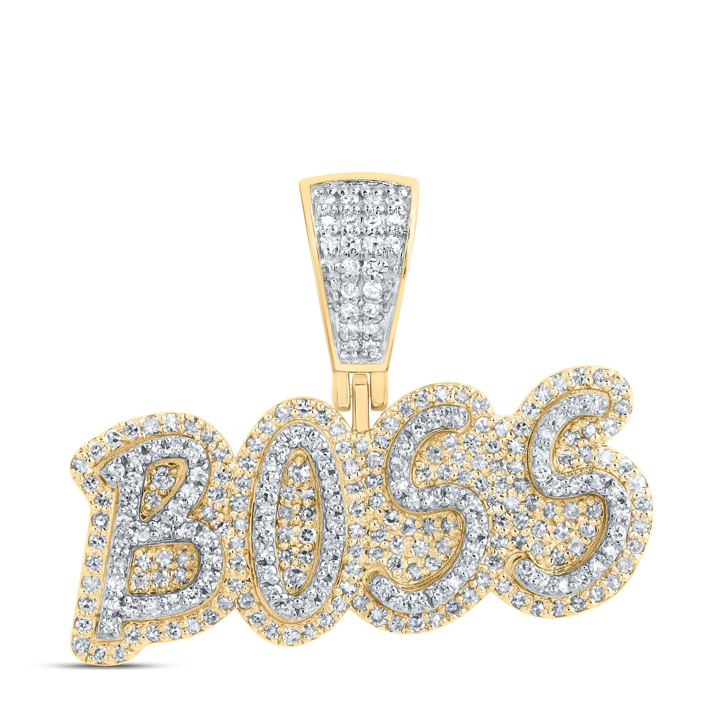 10K Yellow Gold Mens Round Diamond BOSS Charm Pendant 3/4 Cttw, Length: 0.95 In, Width: 1.15 In