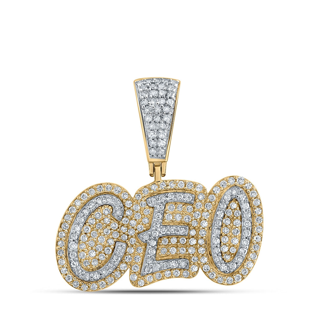 10K Yellow Or Rose Gold Mens Round Diamond CEO Charm Pendant