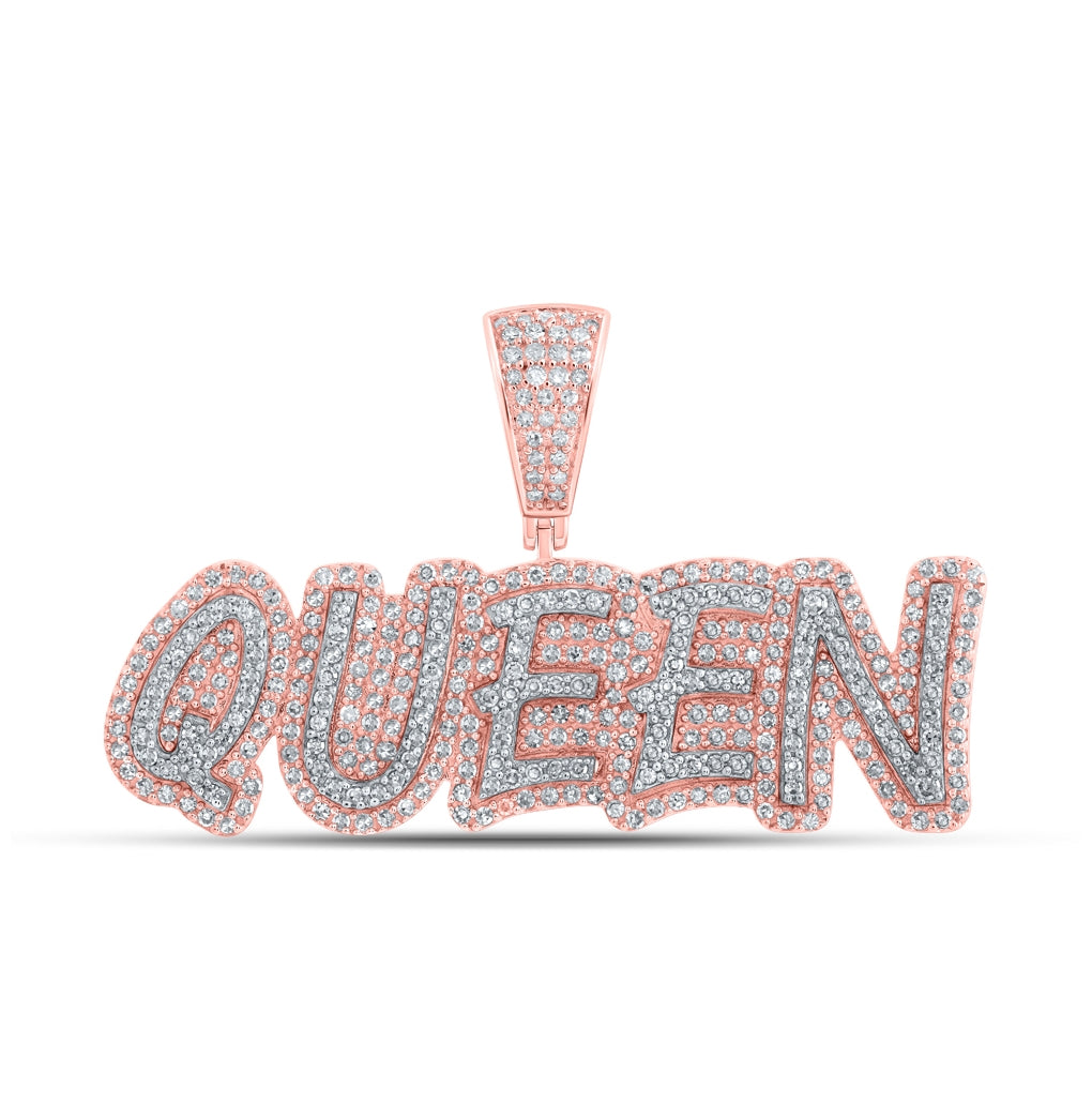 10K Rose Gold Mens Round Diamond QUEEN Charm Pendant 1 Cttw, Length: 0.94 In, Width: 1.56 In