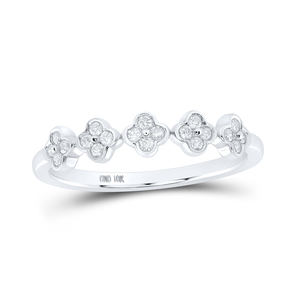 10K Yellow Or White Or Rose Gold Womens Round Diamond Clover Stackable Band Ring , Womens Size: 5-10