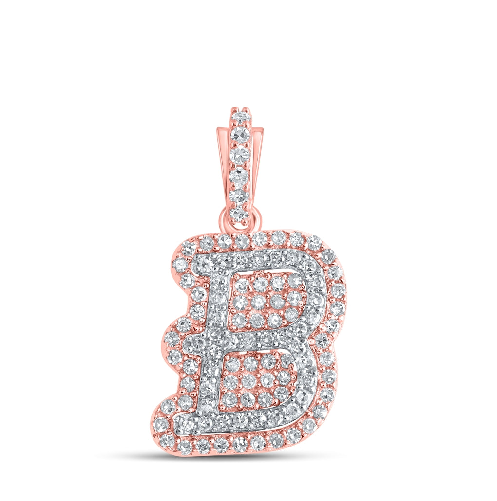 10K Yellow Or Rose Gold Womens Round Diamond B Initial Letter Pendant