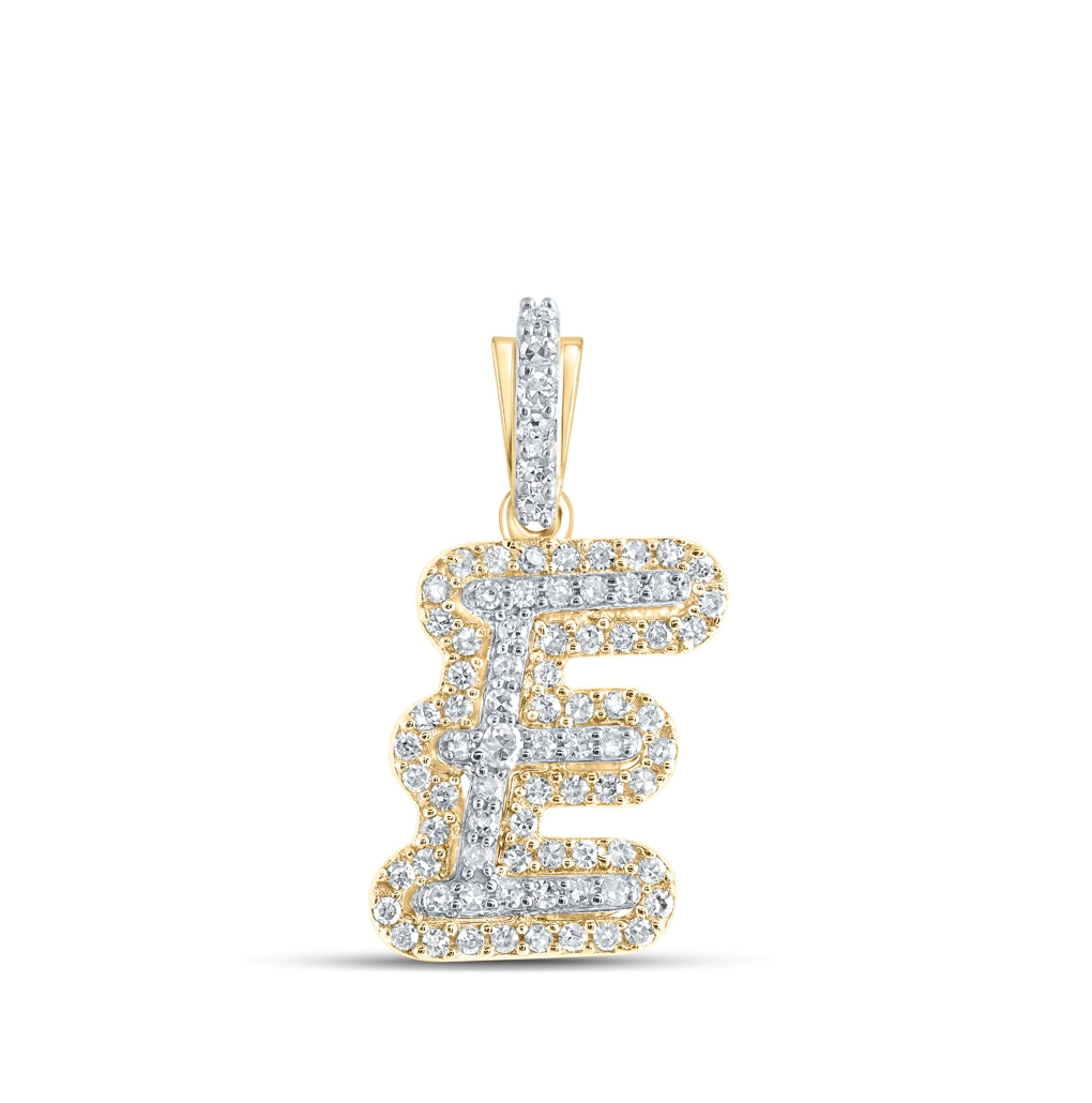 10K Yellow Gold Womens Round Diamond Initial Letter Pendant