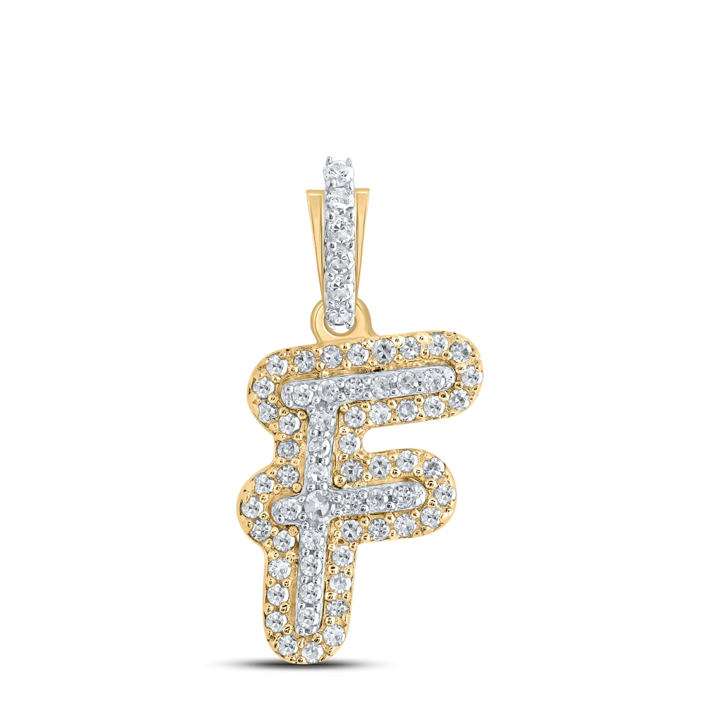 10K Yellow Gold Womens Round Diamond Initial Letter Pendant