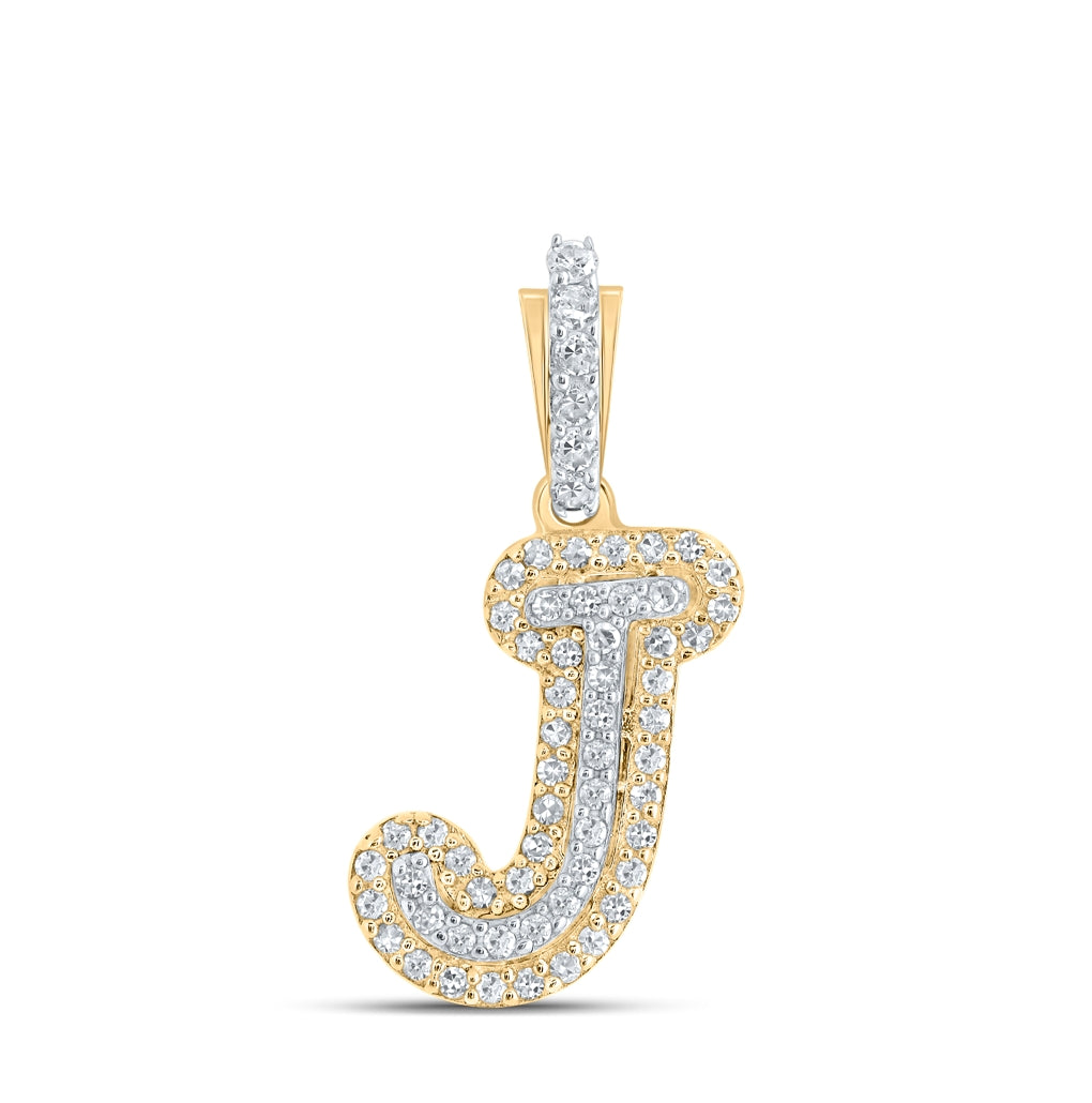 10K Yellow Or Rose Gold Womens Round Diamond J Initial Letter Pendant