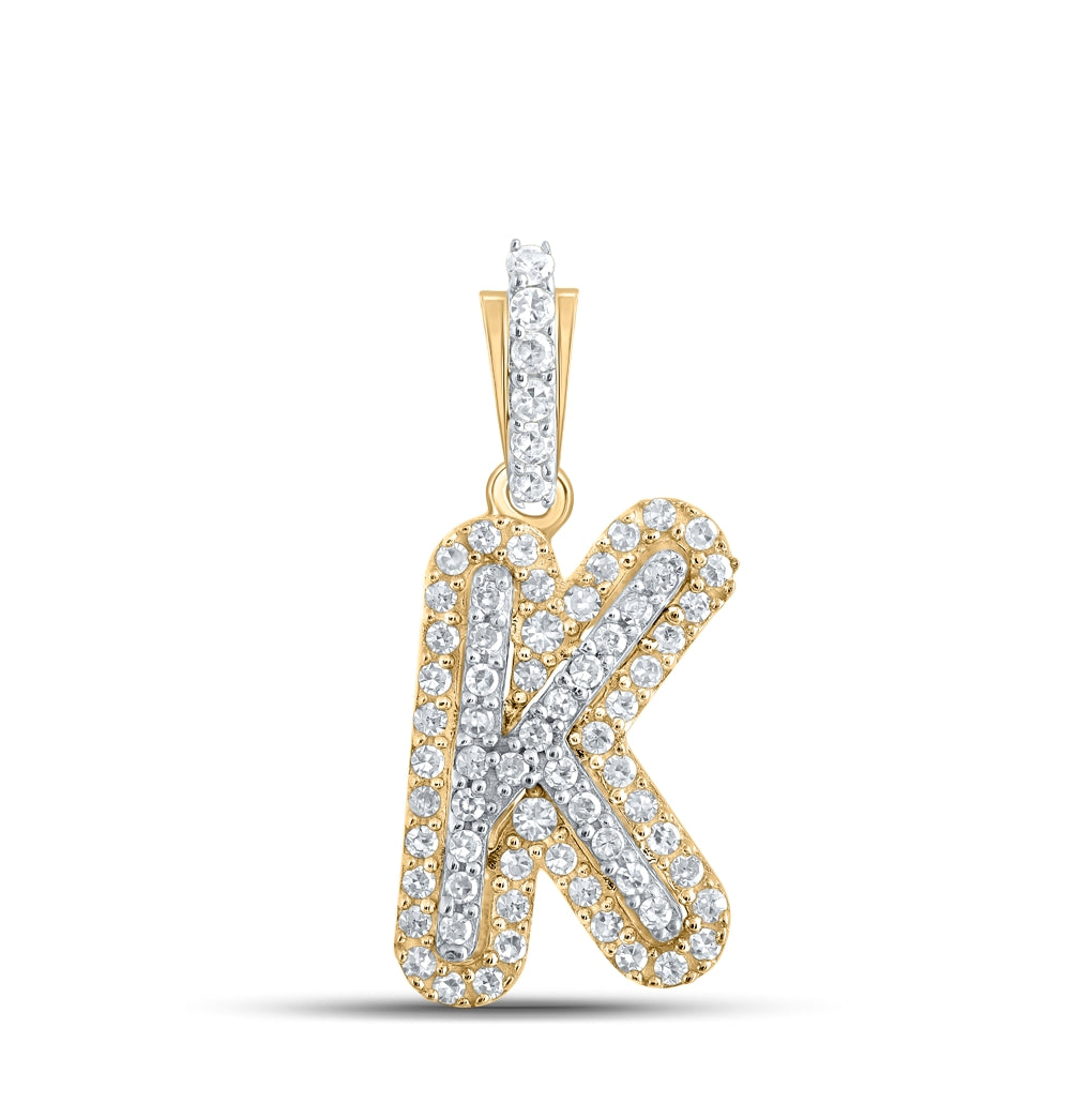 10K Yellow Gold Womens Round Diamond Initial Letter Pendant
