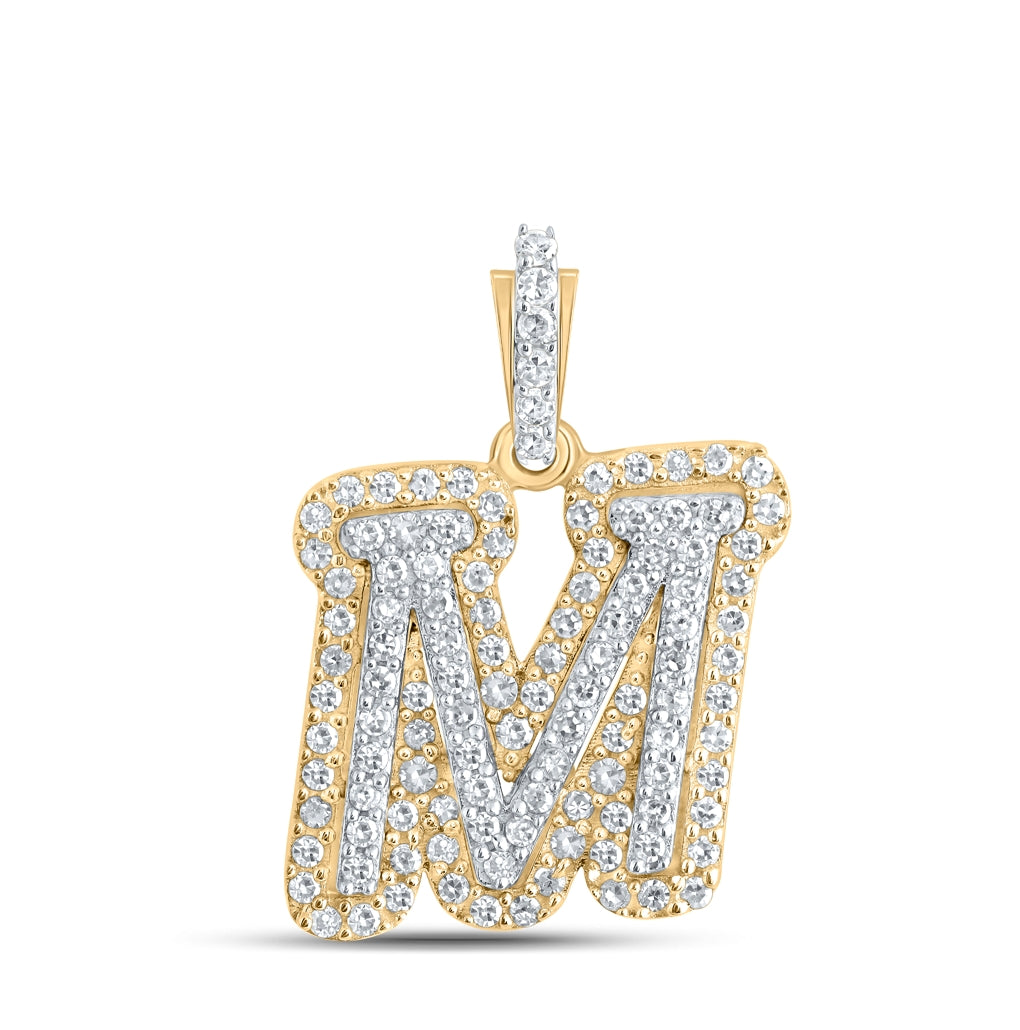 10K Yellow Or Rose Gold Womens Round Diamond M Initial Letter Pendant