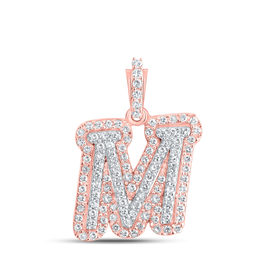 10K Yellow Or Rose Gold Womens Round Diamond M Initial Letter Pendant