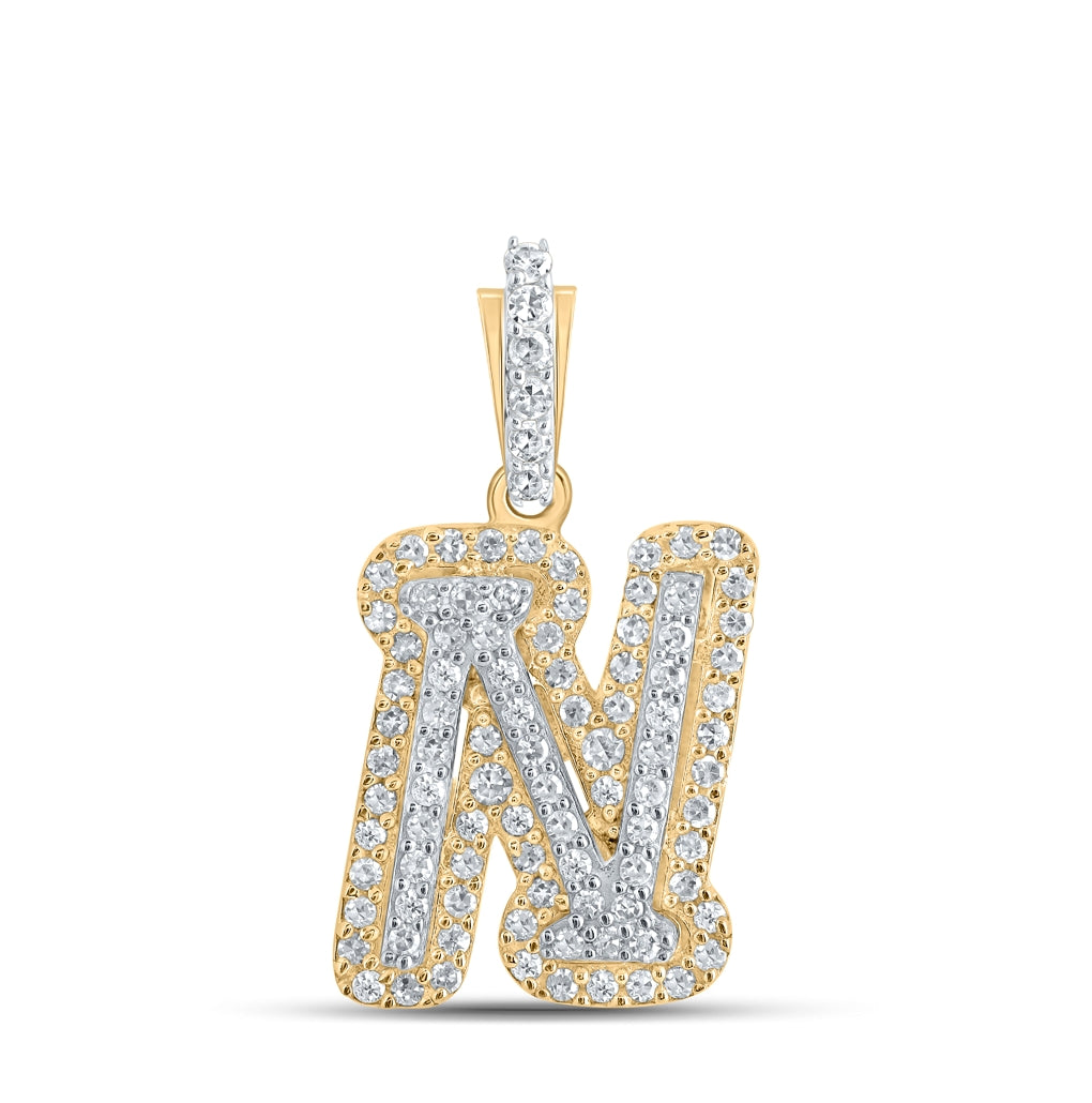 10K Yellow Gold Womens Round Diamond Initial Letter Pendant