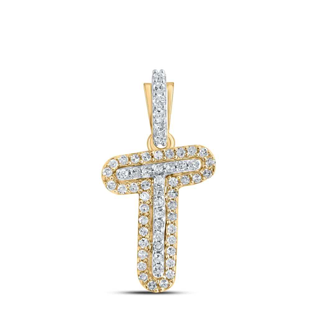 10K Yellow Gold Womens Round Diamond Initial Letter Pendant