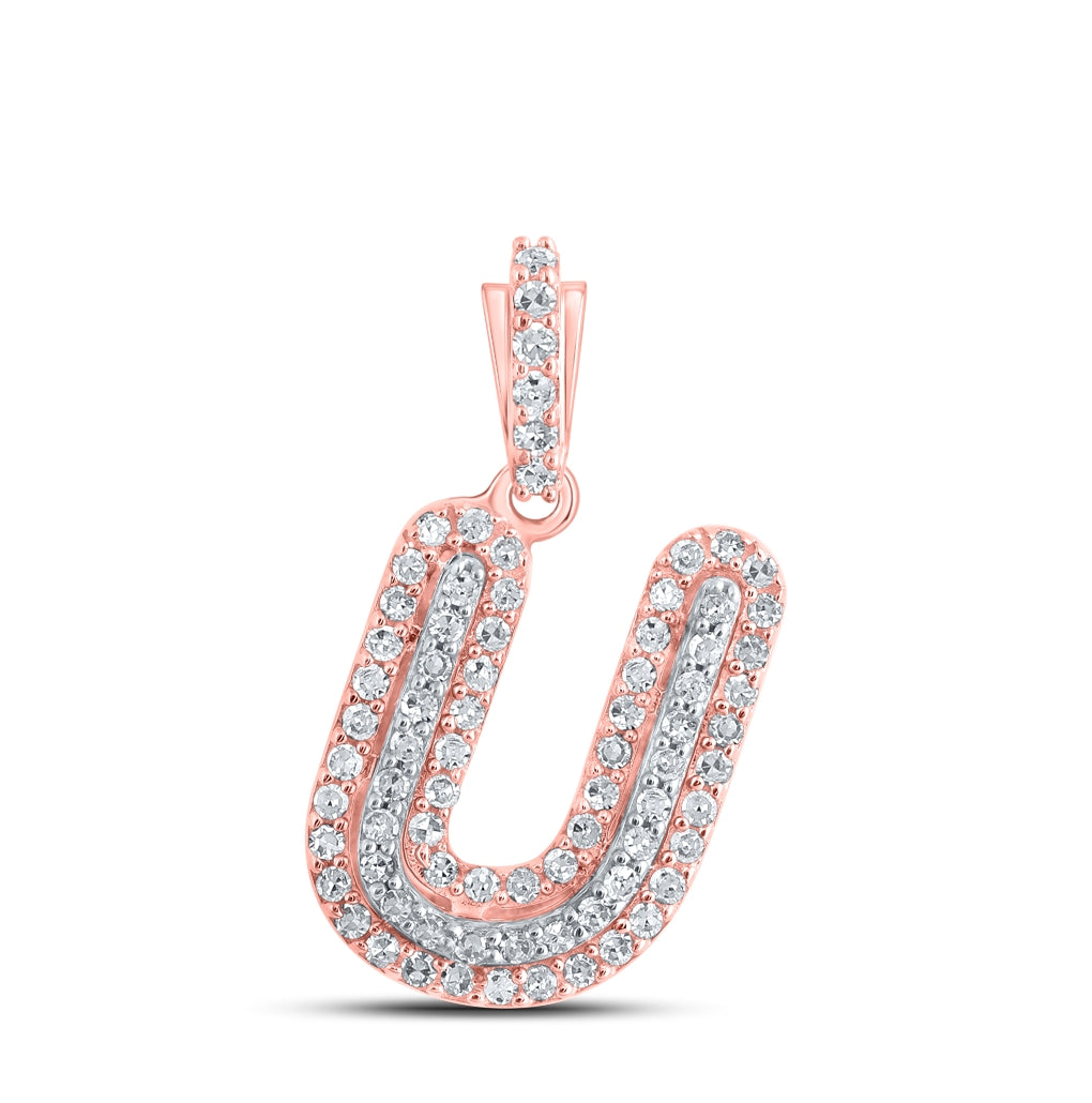 10K Rose Gold Womens Round Diamond Initial Letter Pendant