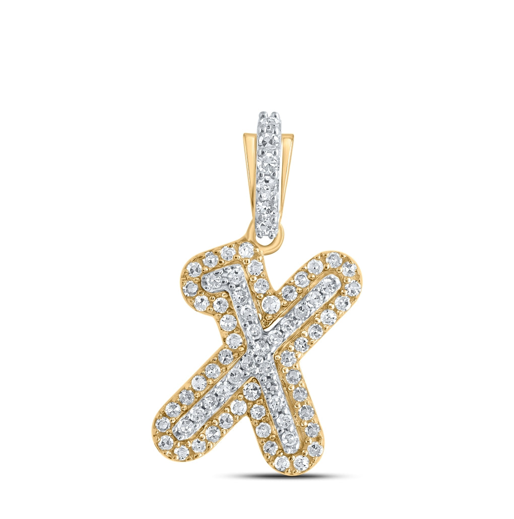 10K Yellow Gold Womens Round Diamond Initial Letter Pendant