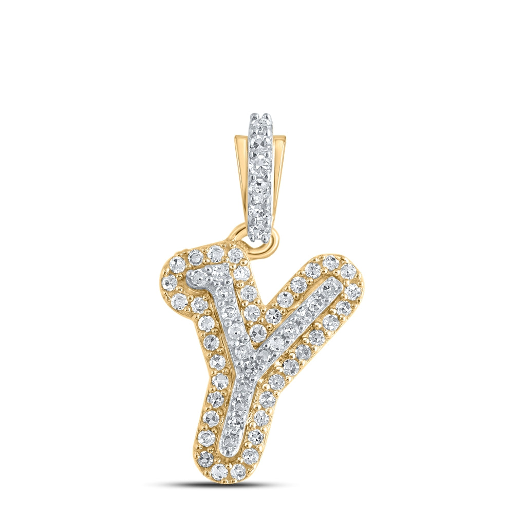 10K Yellow Or Rose Gold Womens Round Diamond Y Initial Letter Pendant